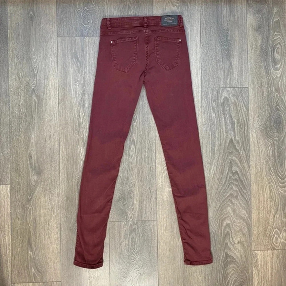 Zara Women's Skinny Jeans Coloured denim Slim Mid rise Maroon burgundy size 2 - Picture 12 of 16